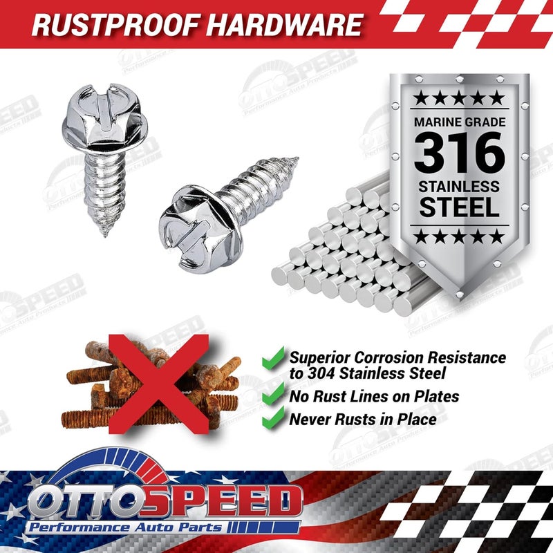OttoSpeed License Plate Screw Kit - Chrome, OEM Style Fasteners with Nylon Screw Retainers for Mounting Front & Back License Plates on Cars, SUVs, Trucks - Rustproof, Self Tapping Bolts (Chrome Stainless Steel) - Image 5